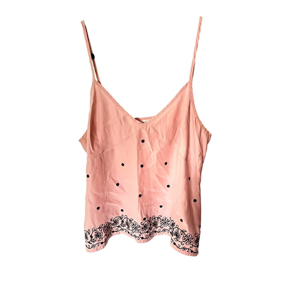 Vintage Silk Y2K Cami Embroidered Pink and Brown SZ 12